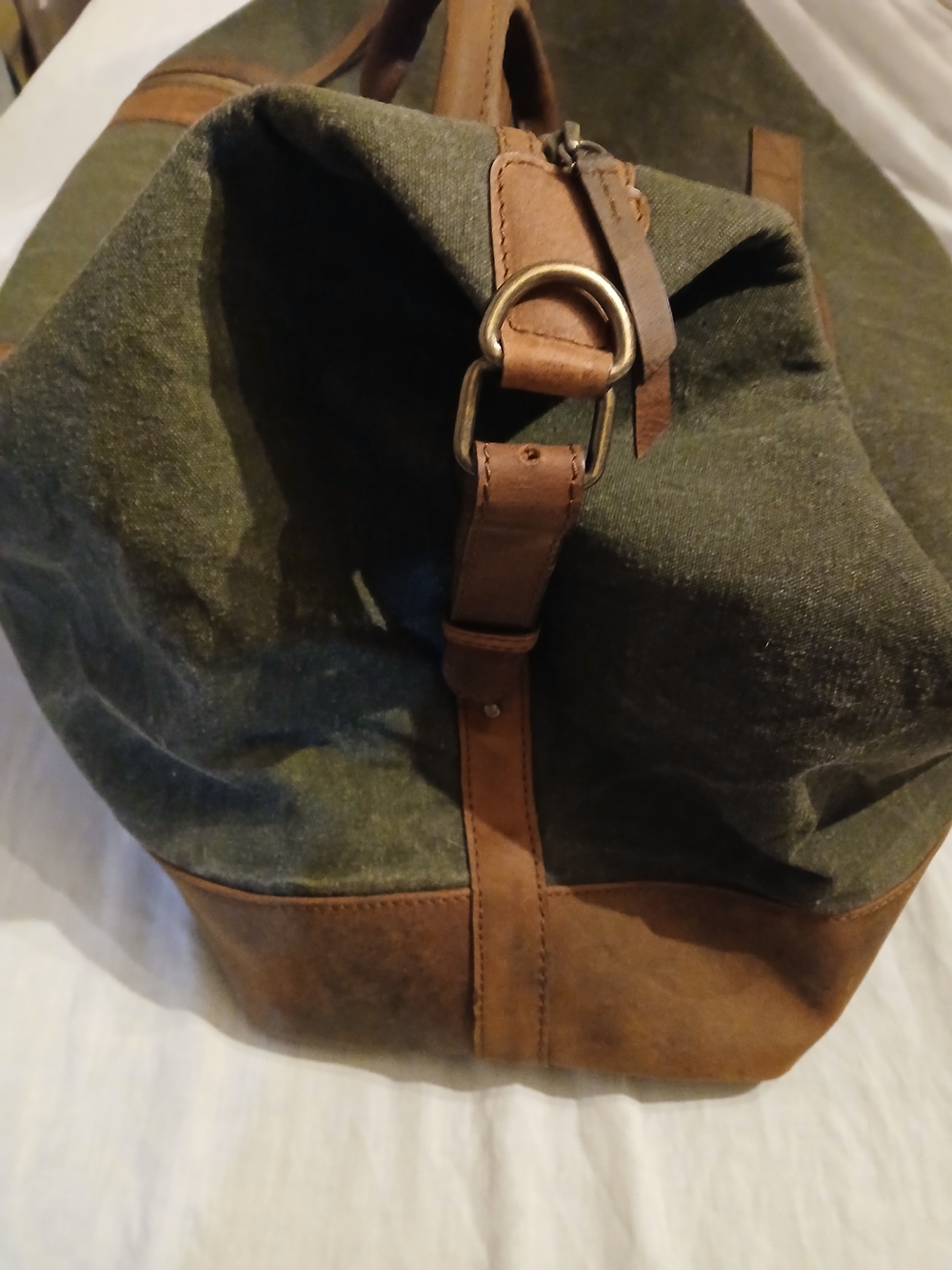 Myra Bag Olive Green Canvas & Brown Leather Weekender - Picture 7 of 16